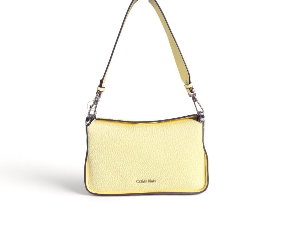 Calvin Klein Fay Demi Shoulder Bag Butter Yellow Pebbled Faux Leather